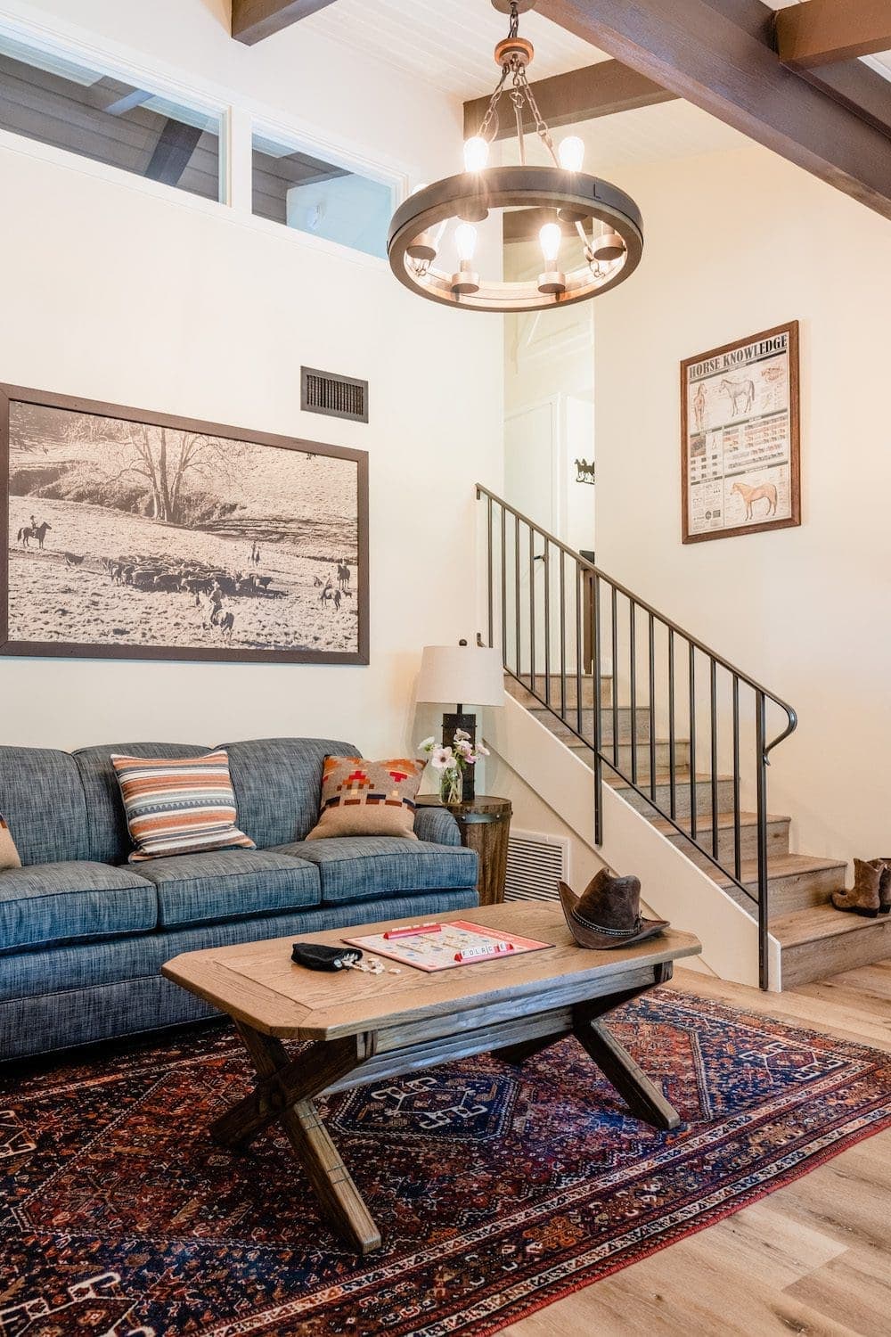 seating area and stairs inside superior cottage