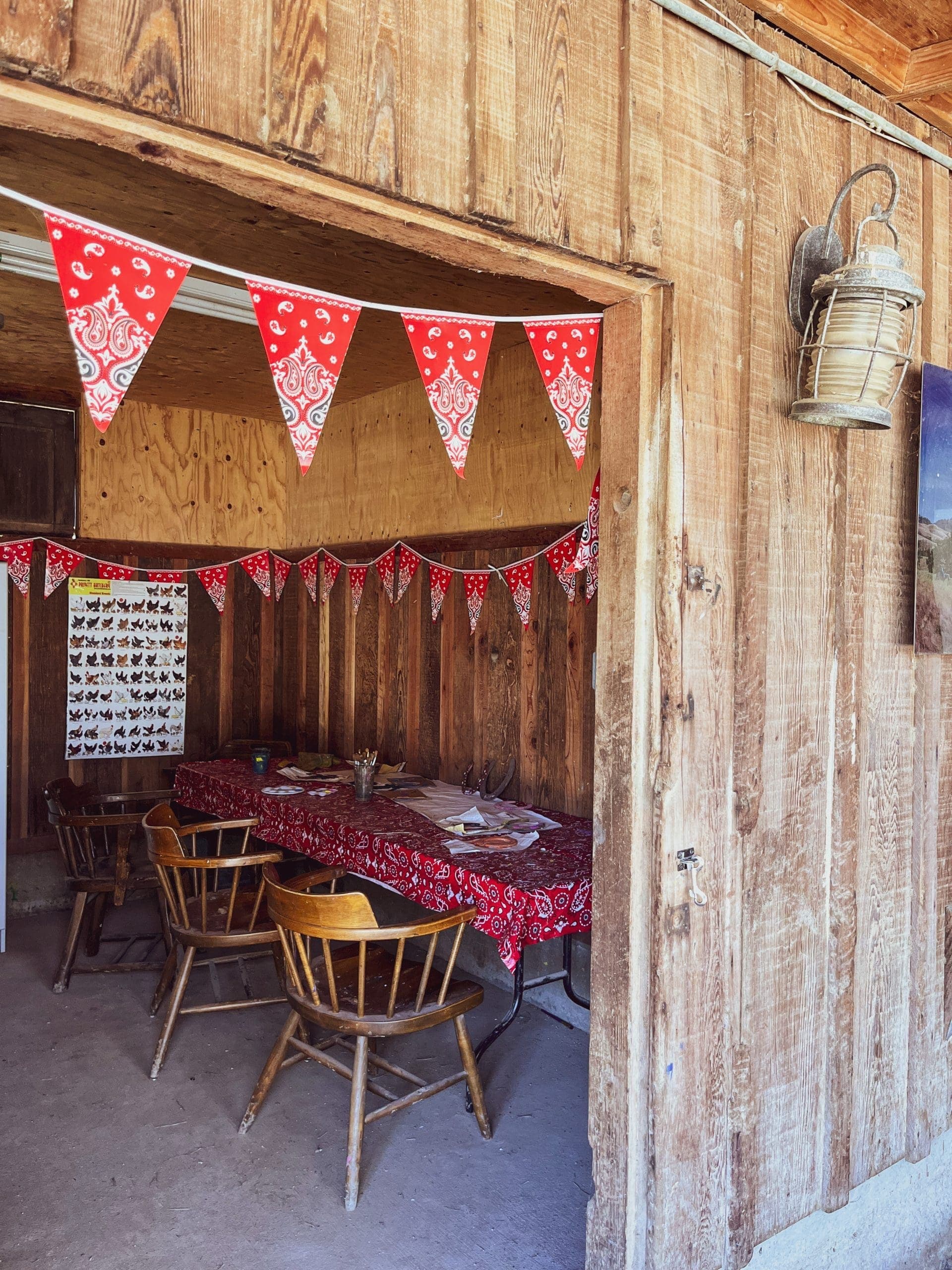 barnyard exterior with crafts on a table