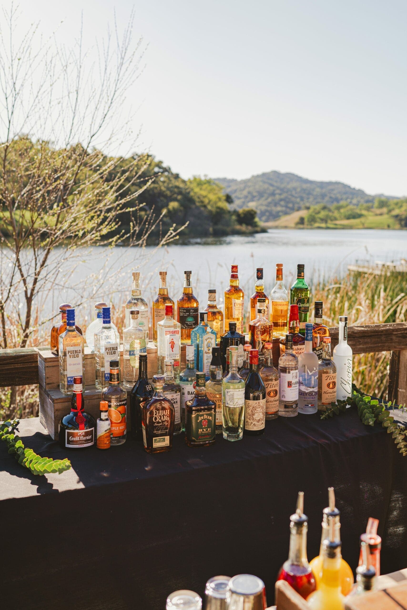 different liquors on a table