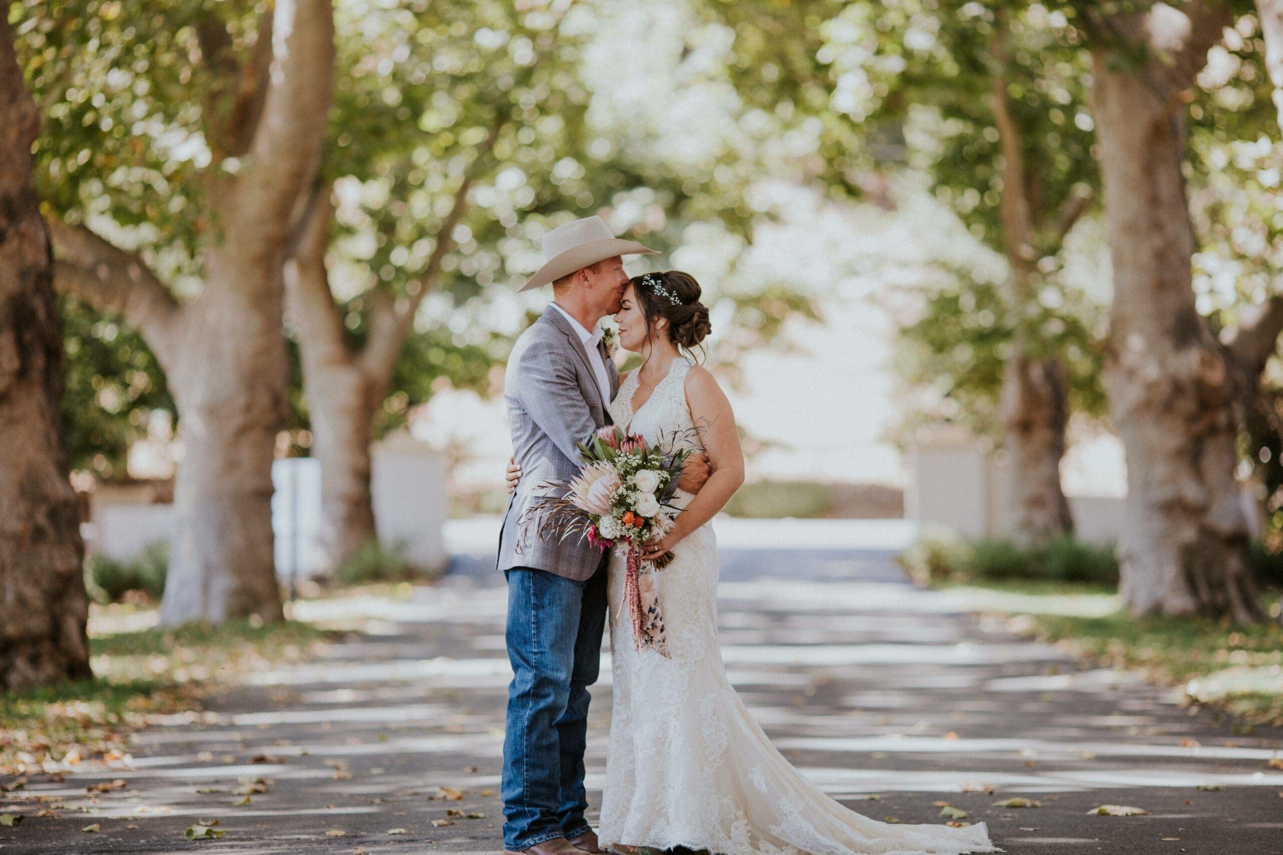 wedding couple embracing eachother