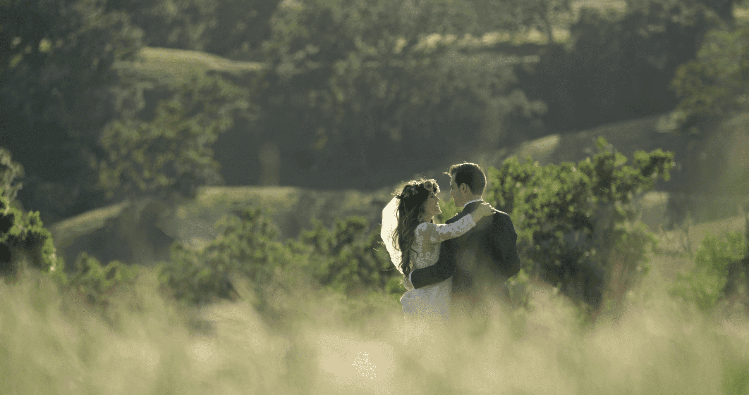 wedding couple staring at eachother