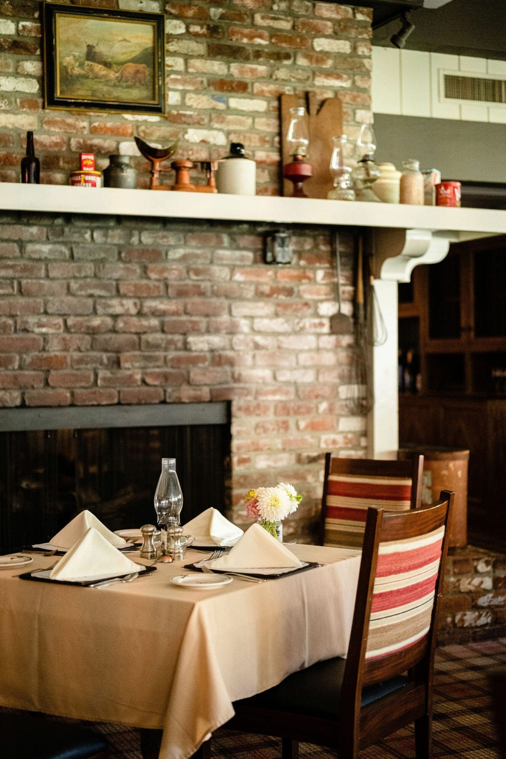 dining table by fire place