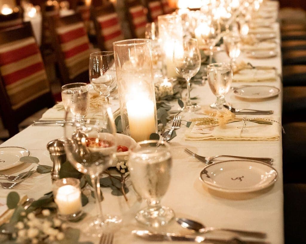 indoor dining area with lit candles