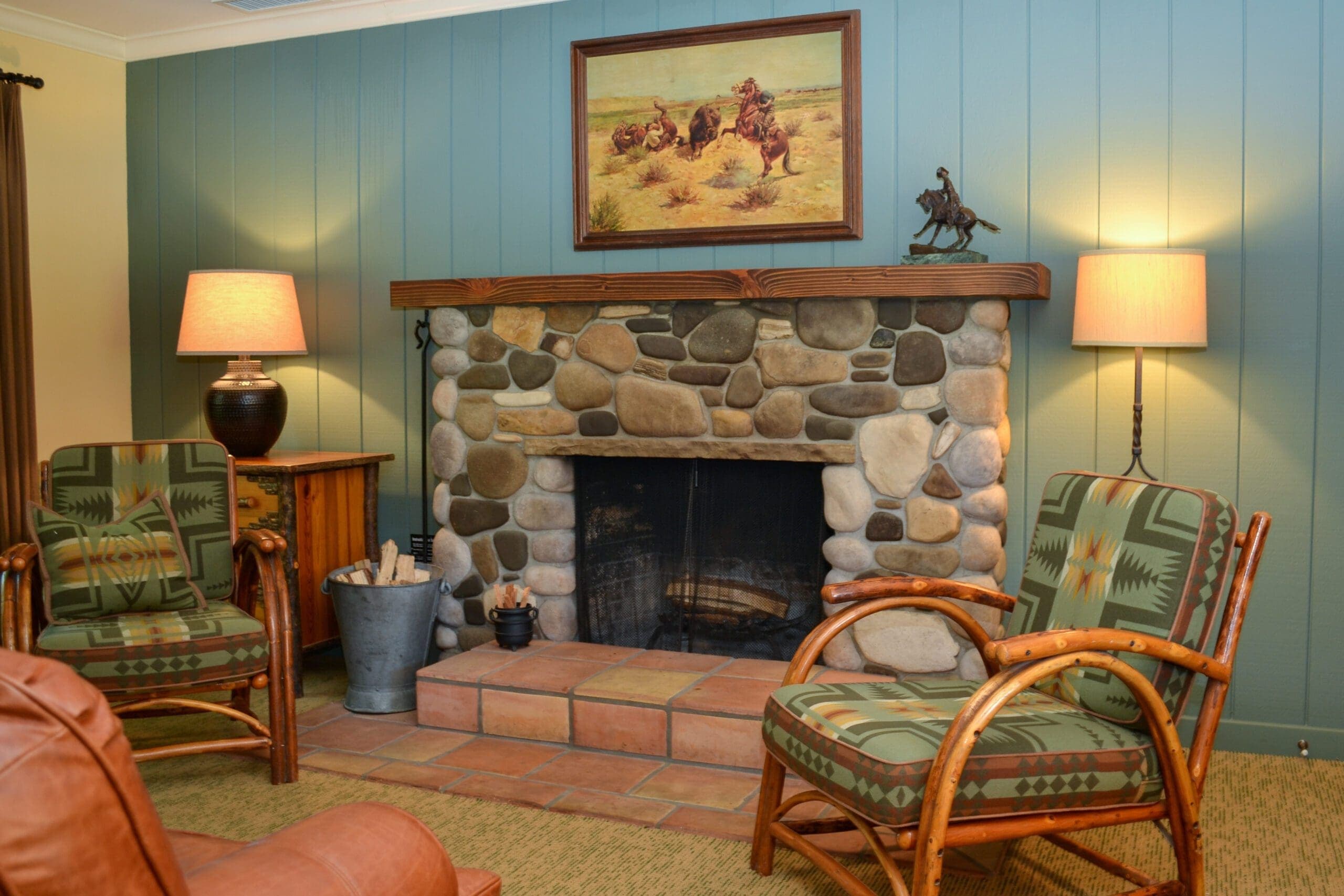 indoor seating area by fire place