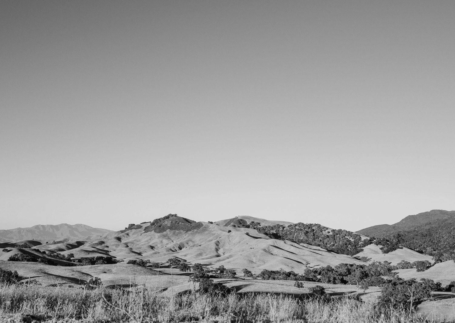 black and white photo of the hills
