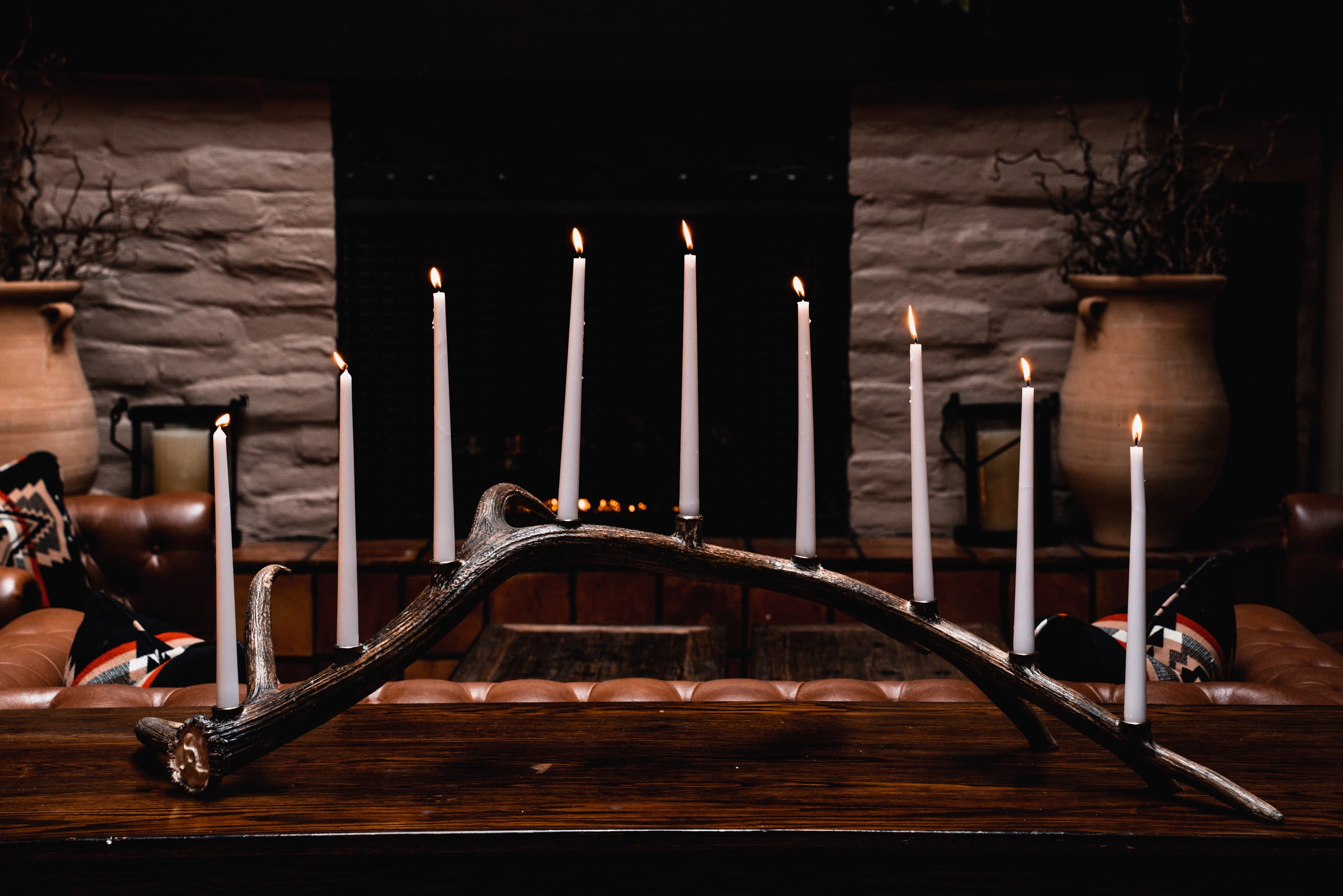 Alisal Ranch branded Antler Hanukkah Menorah front view