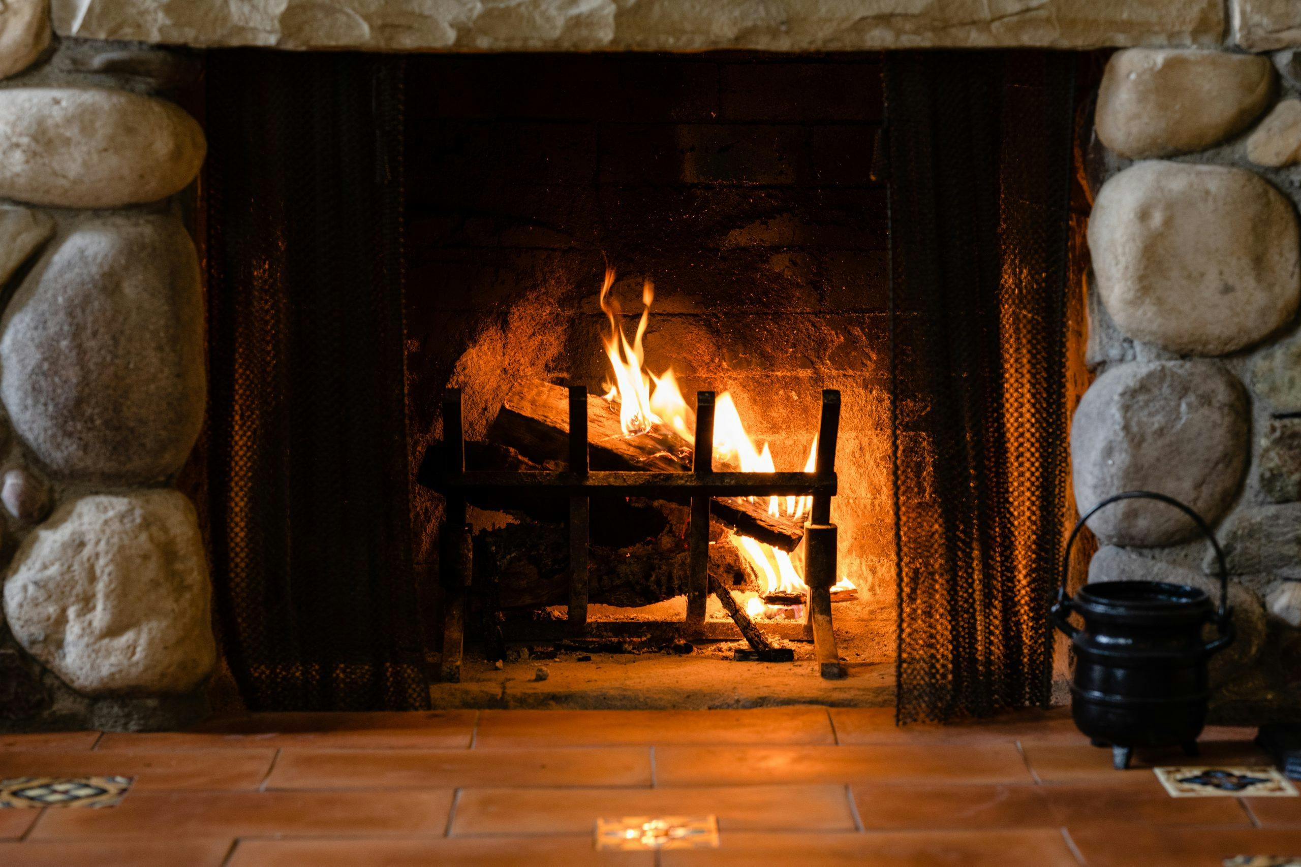 cozy indoor fireplace burning