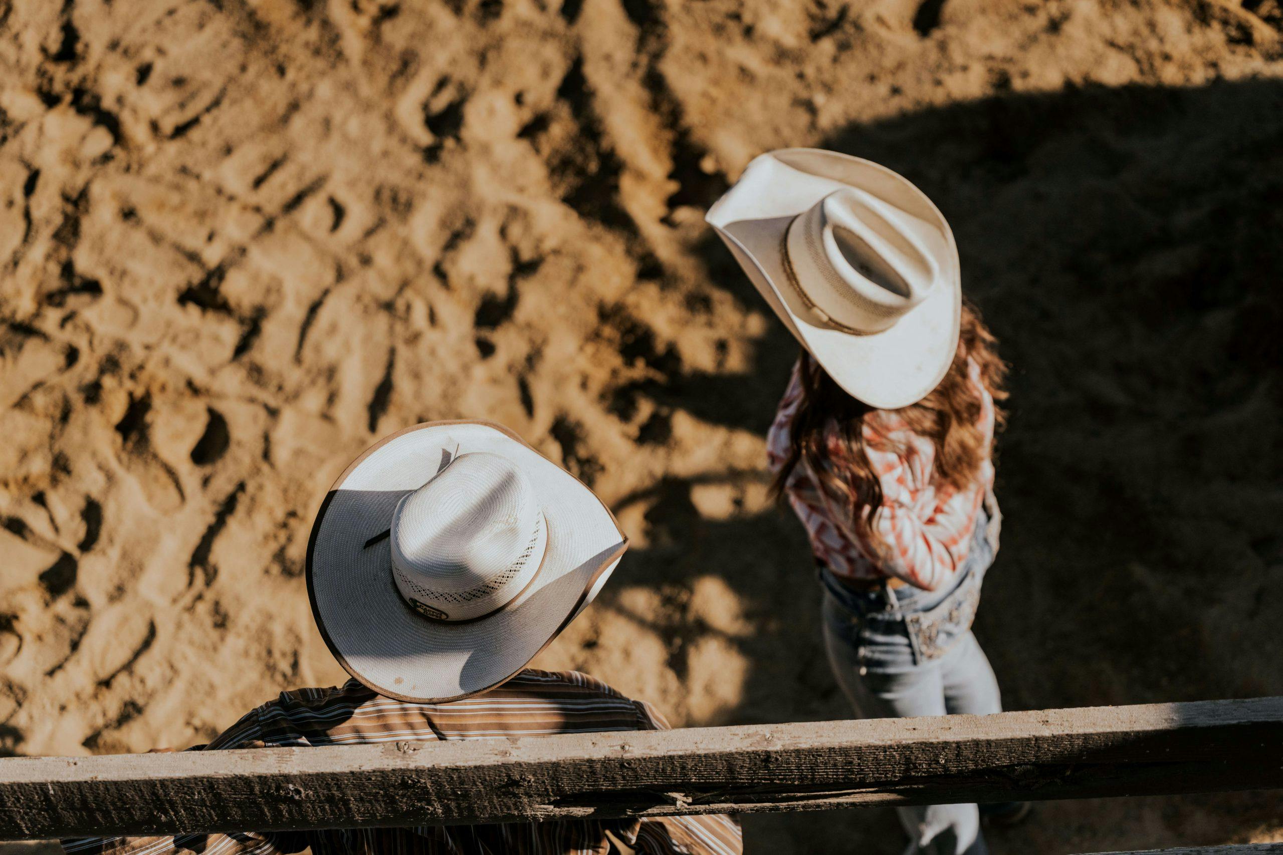 aerial view of people wearing cowboy hats